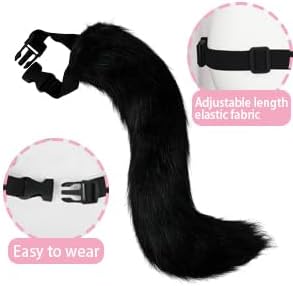 Cat Ears and Tail,Wolf Fox Ears Long Tail and Bell Lace Choker Set for Halloween,Animal Cosplay Party Costume