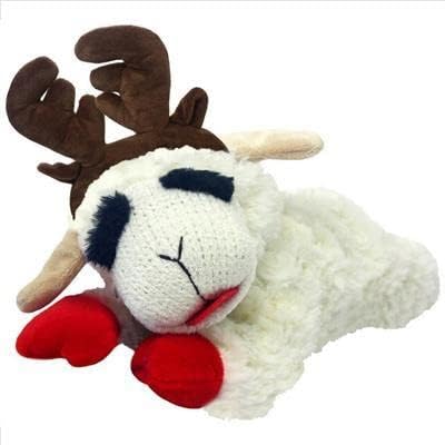 Multipet Holiday Lamb Chop with Reindeer Antlers Plush Dog Toy (10.5" Laying Lamb),All Breed Sizes