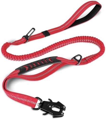 Joytale Tactical Bungee Dog Leash, Shock Absorbing No Pull, Red