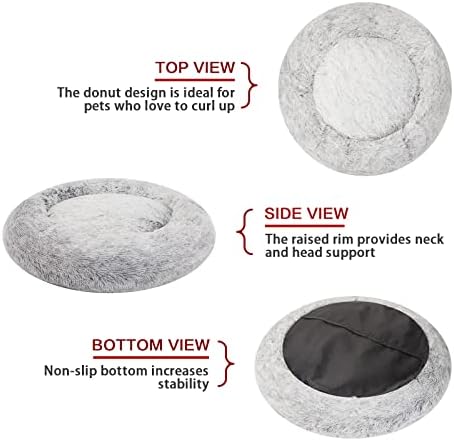 Bedfolks Calming Donut Dog Bed for Large Dogs,Dark Grey, 36" (Pack of 3)
