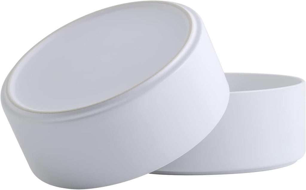 White Dog Bowl Ceramic for Medium Large Breed, Heavy Weighted Dog Food Water Feeder Dish, Non - Slip Modern Cute Extra Big Porcelain 8 in Pet Bowl Maze