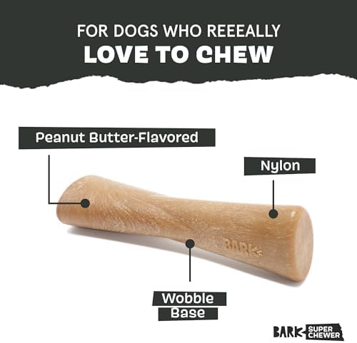 BarkBox Peanut Butter Bone Super Chewer - Toy for Large Dogs | Durable Dog Toy for Aggressive Chewers - Peanut Butter Scented Chew