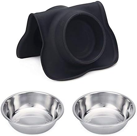 Hubulk Pet Dog Bowls 2 Stainless Steel Dog Bowl with No Spill Non-Skid Silicone Mat + Pet Food Scoop Water and Food Feeder Bowls for Feeding Small Medium Large Dogs Cats Puppies (M, Black) 