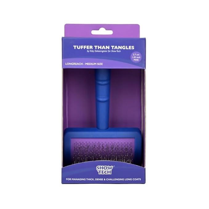 Show Tech Tuffer Than Tangles LongReach Medium, Slicker Brush for Dog Grooming, Dog Brush for Doodle Breeds, Dematting, Remove Undercoat