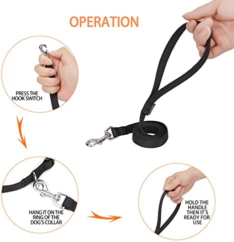 6 FT Puppy Leashes, Strong Traditional Style Leash with Easy to Use Collar Hook,Dog Lead Great for Small and Medium and Large Dog (Black, 5/8 in x 6 ft) (Pack of 3)