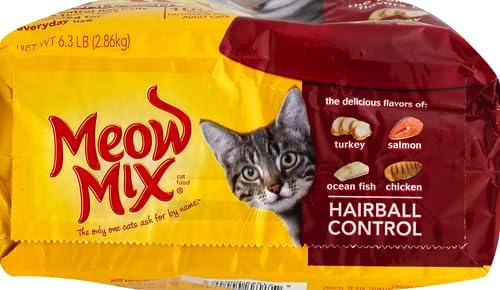 Meow Mix Hairball Control Dry Cat Food Bag, 6.3 Pound (Pack of 4)