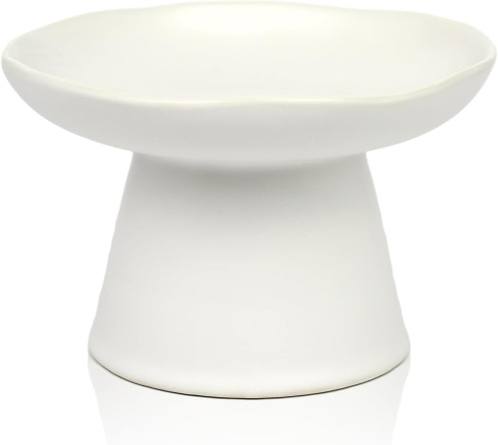 Extra Wide 6.1" Raised Cat Food Bowl, Shallow Ceramic Elevated Cat Feeder, Anti Vomiting, Stress Free, Whisker Fatigue, Pet Food or Water Bowl, White
