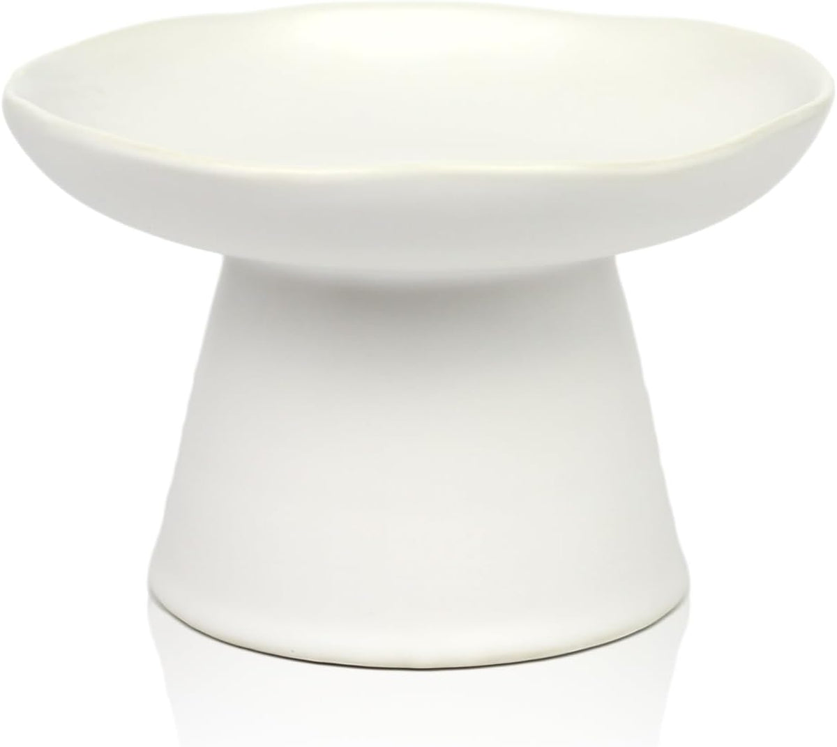 Extra Wide 6.1" Raised Cat Food Bowl, Shallow Ceramic Elevated Cat Feeder, Anti Vomiting, Stress Free, Whisker Fatigue, Pet Food or Water Bowl, White