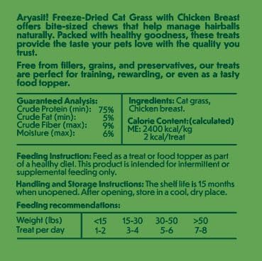 Arya Sit! Freeze-Dried Cat Grass with Chicken | Natural Hairball Control | Supports Digestive Health| High Protein| No Artificial Ingredients