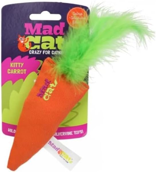 Mad Cat Kitty Carrot 100% Filled Catnip and Silvervine Soft Cat Toy, 1 Pack
