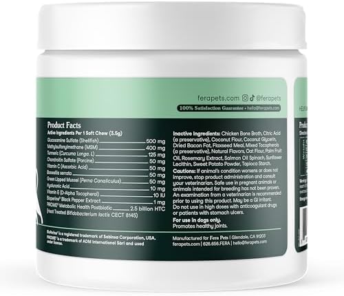 Fera Pets Hip & Joint Supplement for Dogs with Glucosamine, MSM, Chondroitin, & Green Lipped Mussel - Supports Healthy Joints and Weight Management - 90 Soft Chews (Pack of 2)