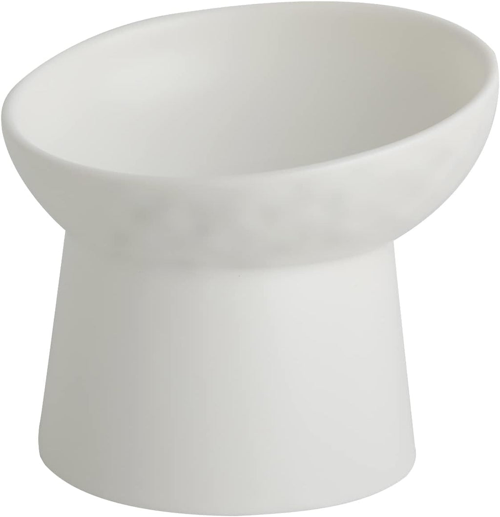 Elevated Cat Bowls, 15° Tilted Ceramic Raised Cat Food and Water Bowl Set, Whisker-Friendly Porcelain Pet Feeder Dishes for Indoor Cats and Small Dogs,White,5.2 Inch,1 Pack