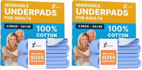 GREEN LIFESTYLE Washable Underpads - Large Bed Pads for use as Incontinence Bed Pads, Reusable Pet Pads, Great for Dogs, Cats, Bunny, Seniors Bed Pad (Pack of 8 - 34x36)