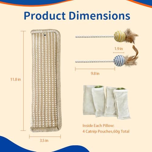 (2-Pack) Refillable Catnip Kicker Toy Kits, Washable Sisal Cover, 60g Catnip Pouch Each, Two Sisal Balls, Side Holes for DIY Teasers, Reinforced Stitching, Natural Odor Free Materials