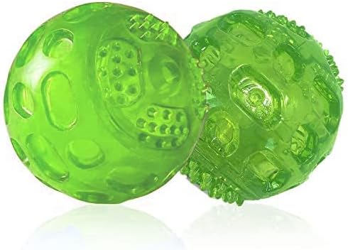 3'' Squeaky Dog Toy Balls for Lagre Medium Breed, Indestructible Dog Balls for Playing, Fetching & Retrieving, Durable Aggressive Chewers, 2 PCS Green