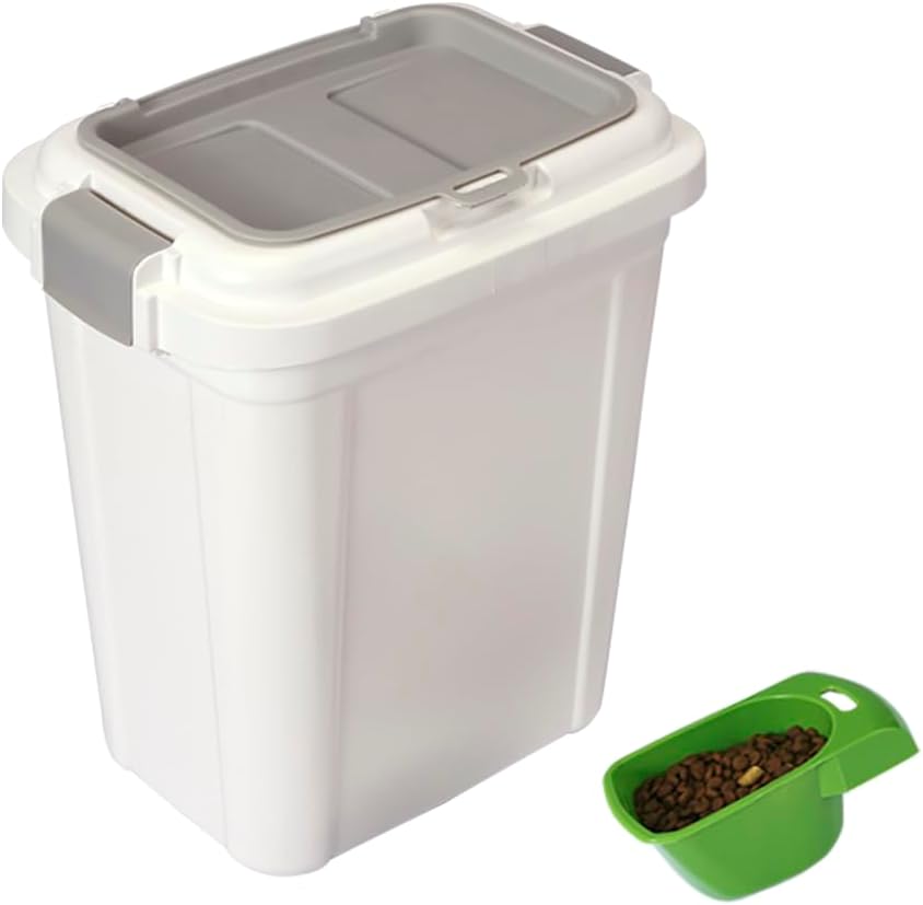 Ashfield & Harkness Airtight Pet Food Storage Container, 23 Qt / 20 Lbs | BPA-free HDPE, slim white/grey design, scoop included, 14.5"x10.5"x17", keeps dry dog & cat food fresh