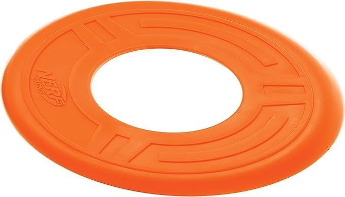 Nerf Dog Atomic Flyer Outdoor Dog Toy, 10 Inch Flying Disc Dog Fetch Toy, Rubber Dog Toy for Medium Dogs and Large Dogs, Orange