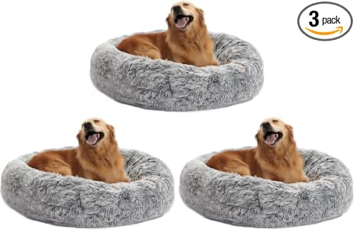 Bedfolks Calming Donut Dog Bed for Large Dogs,Dark Grey, 36" (Pack of 3)