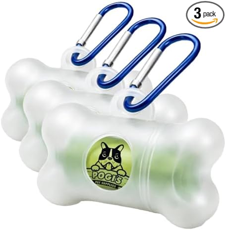 Pogi's Dog Poop Bag Dispenser with Metal Carabiner Clip - Includes 15 Pogi's Poop Bags for Dogs (Pack of 3)