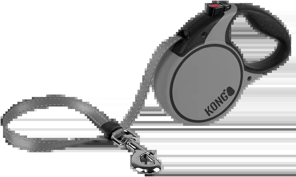 Alcott Kong Terrain Retractable Dog Leash, Medium, Grey, 16' Long.