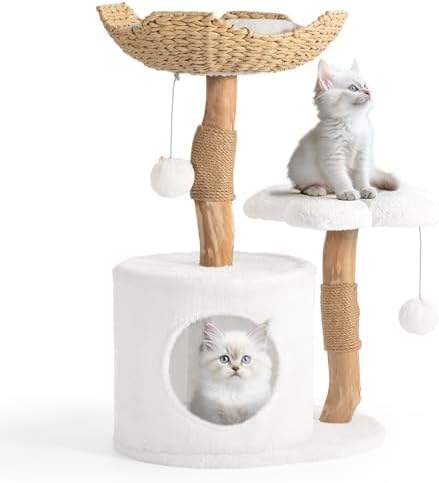 Easyego Modern Cat Tree, 26.3" Aesthetic Wood Cat Tree Tower for Small Cats
