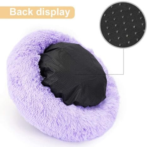 Purrfect Cat Beds - Washable 20 inches, Anti-Anxiety Round Plush Faux Fur, Thick Bottom (Purple, Medium) - Suitable for Indoor Cats & Small/Medium Dogs