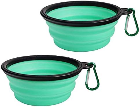 Collapsible Dog Bowl, Silicone Foldable Expandable Cup Dish, for Pet Dog/Cat Food Water Feeding Portable Travel Bowl - Green 