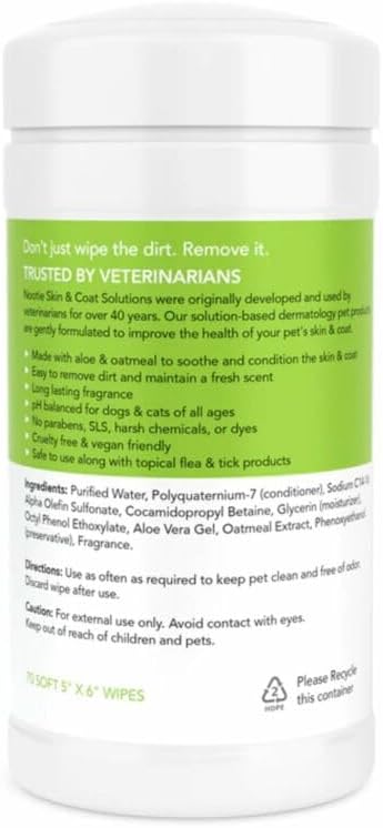 Nootie Waterless Shampoo Wipes, Cucumber Melon, Long-Lasting Fragrance | 70 Count, sold in 10,000+ vet clinics & pet stores, made in USA 