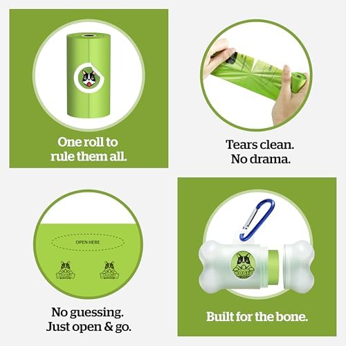 Pogi's Dog Poop Bag Dispenser with Metal Carabiner Clip - Includes 15 Pogi's Poop Bags for Dogs (Pack of 3)