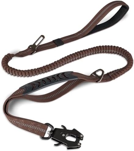 Joytale Tactical Bungee Dog Leash, Shock Absorbing No Pull, Brown