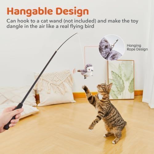 Potaroma Cat Toys Flapping Bird (No Flying), Lifelike Sandpiper Chirp Tweet, Rechargeable Touch Activated Kitten Toy Interactive Cat Exercise Toys for All Breeds Cat Kicker Catnip Toys 4.0"