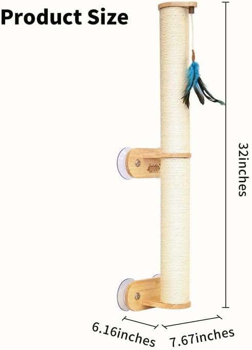 Lulu's World 32" Wall Mounted Cat Scratcher Post with 4 Suction Cups