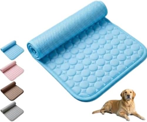 Pet Cooling Mat, ICY nap Dog mat, Portable Washable Ice Silk Cooling Pad for Dogs Cats, Breathable Foldable Mat for Large Small Dogs, Summer Cool Mat for Kennel Floor Car Sofa(Blue,Medium)