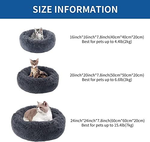 Cat Beds for Indoor Cats - Small Dog Bed Washable 24 inches, Anti Anxiety Round Fluffy Plush Faux Fur Pet Bed, Thick Bottom (Dark Grey, Large 24" L x 24" W)