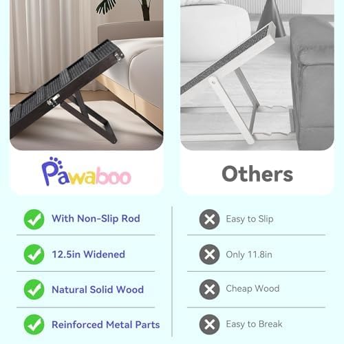 Pawaboo 2026 Upgraded Small Dog Ramp for Couch Foldable, 5 Ajustable Height