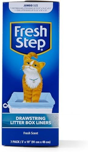 Fresh Step Drawstring Cat Litter Liners, Scented, 3 ft x 19 in, 7 Ct, 36-Pk | Heavy-duty bags for X-large oval or rectangle pans, drawstring closure for easy, mess-free lift-out cleanup