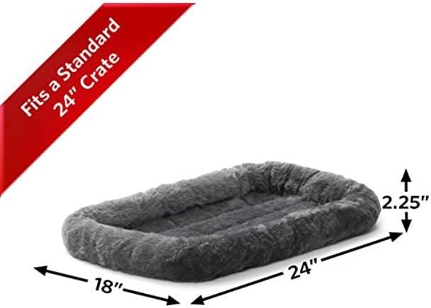 QuietTime by MidWest 24" Dog Crate Bolster Bed, Gray, Small Breeds | Faux Fur Crate Mat, Measures 22.45 x 17.52 x 2.76 Inches, Machine Washable Pet Bed, Fits Most 24-Inch Dog Crates