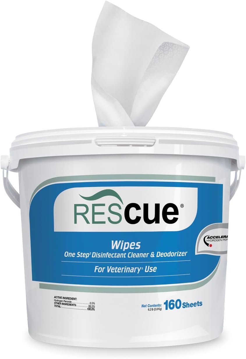 REScue One-Step Disinfectant Cleaner & Deodorizer Wipes for Vet Use – Cleaner for Kennels, Litter Boxes, Vet Offices, Pet Grooming Surfaces – Extra Large, 160-Count Wipes Bucket (1 Pack)