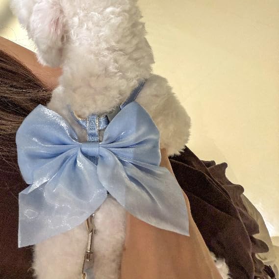 Cute Leash and Bow H-Shaped Design Harness for Small Cats Dogs, Proof Soft Adjustable Vest Easy Control Breathable Harnesses for Small Cats Dogs (Blue M 8-15LBS)