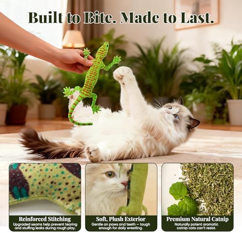 CiyvoLyeen Plush Lizard Catnip Toys for Indoor Cats 4 Pack | Interactive Lizard Cat Chew Kicker Toys, Boredom Relief, Soft Durable Plush with Catnip, Funny Gift for Cat Lovers & Kitten