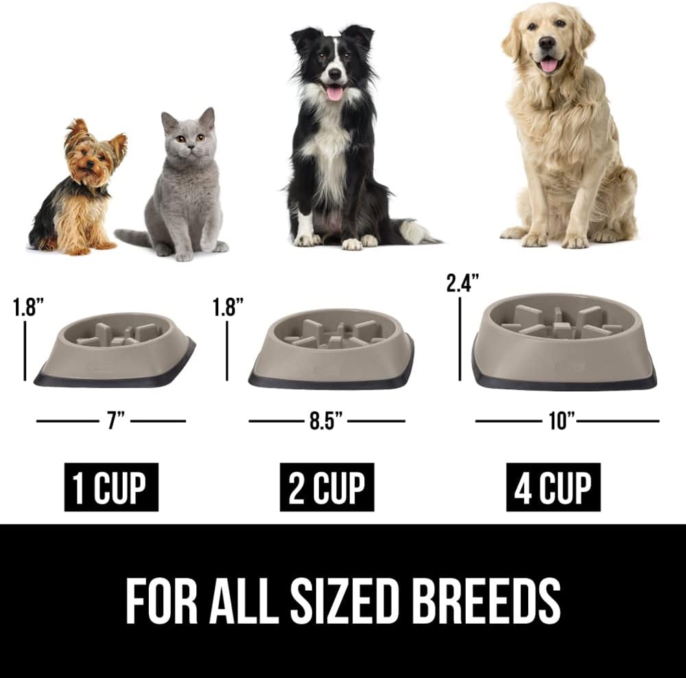 GORILLA GRIP® Patented Slow Feeder Dog and Cat Bowl, BPA Free, 4 Cup Beige