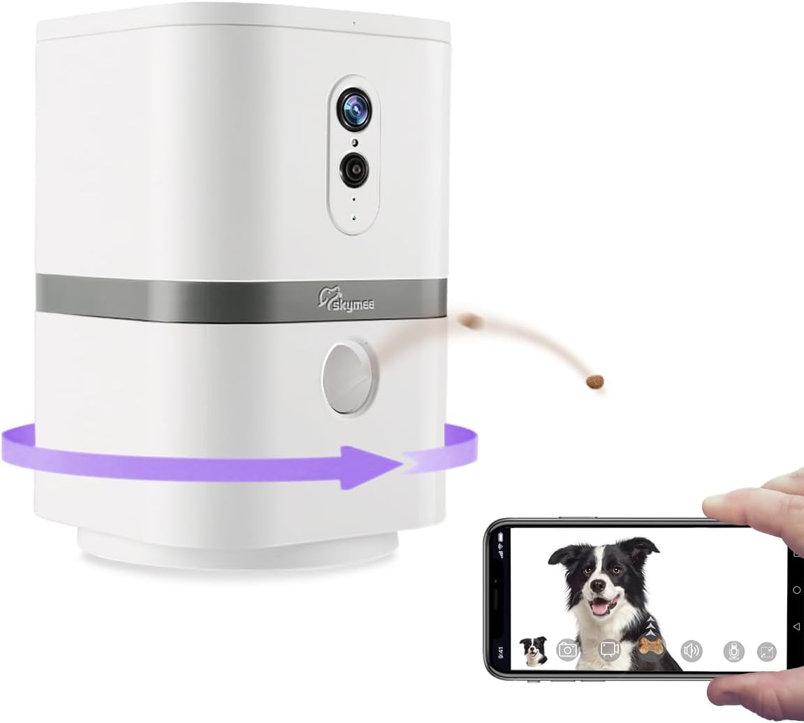 Petalk AI II Dog Camera with Auto Treat Dispenser, No Subscription Fee, 1080p HD, 180° Full-Room View 2-Way Audio, Night Vision, 2.4GHz WiFi Only
