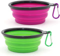 Dog Bowl Pet Collapsible Bowls, 2 Pack Collapsible Dog Water Bowls for Cats Dogs, Portable Pet Feeding Watering Dish for Walking Parking Traveling with 2 Carabiners (Small, Green+Purple) 