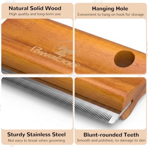Pawaboo Deshedding Brush for Dogs&Cats, Wood Dog Hair Removal Comb, 5.1inch