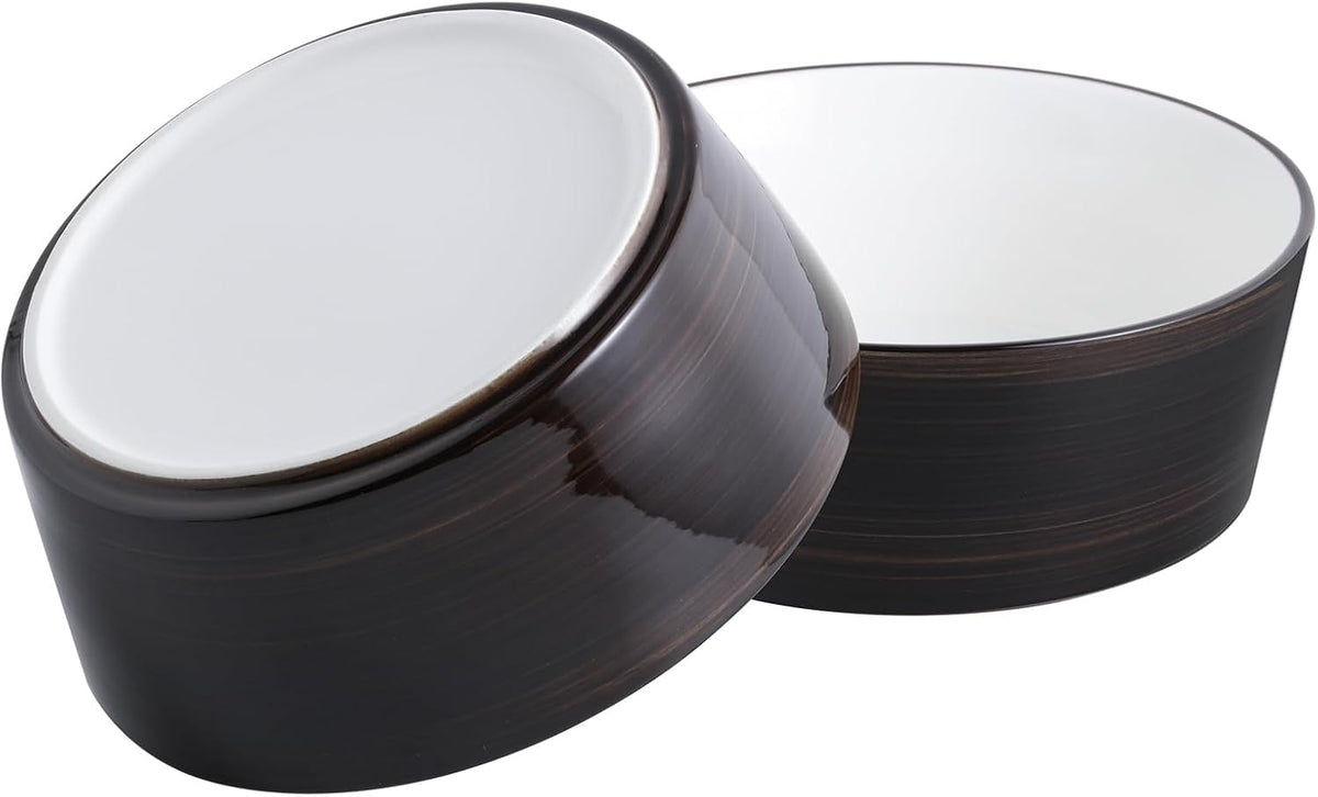 Black Dog Bowl Ceramic for Medium Large Breed, Heavy Weighted Dog Food Water Dish, 8 in Non - Slip Modern Cute Extra Big Porcelain Pet Bowl Maze Wide Mouth