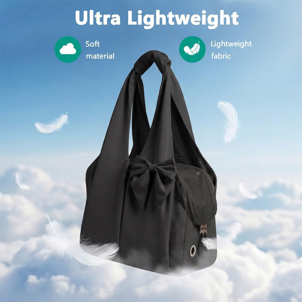 Fashion Dog Purse Carrier for Small Dogs and Cats, Soft-Sided Puppy Tote Bag Up to 6 lbs, Lightweight Pet Carrier with 4 Pockets, Smart Zipper Lock, Pet Travel Bag for Travel Outdoor(Black)
