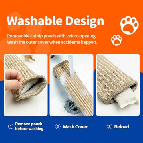 (2-Pack) Refillable Catnip Kicker Toy Kits, Washable Sisal Cover, 60g Catnip Pouch Each, Two Sisal Balls, Side Holes for DIY Teasers, Reinforced Stitching, Natural Odor Free Materials