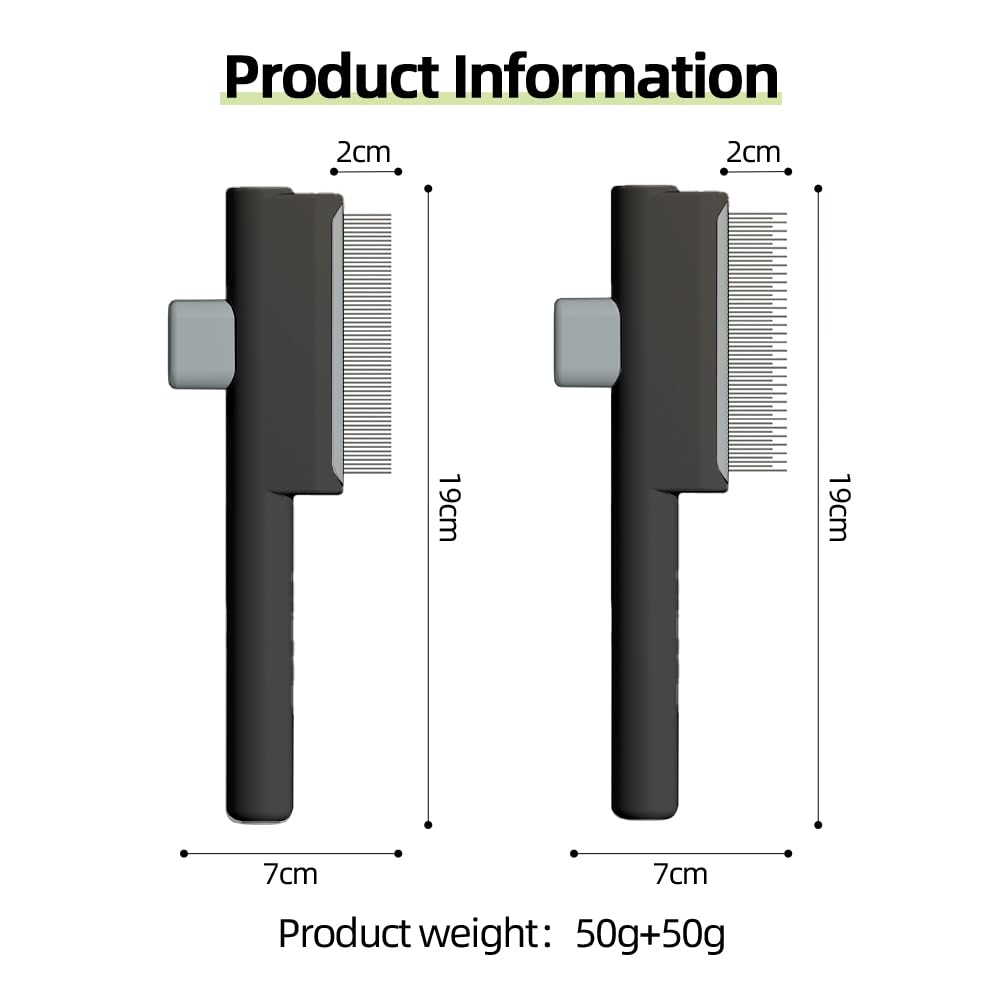 Marchul 2Pcs Pet Comb Flea Comb Set for Cats Dogs, Cat Grooming Brush with Release Button and Stainless Steel Round Teeth, Self-Cleaning Dog Combs for Removing Pet Hair, Knots & Loose Fur, Black