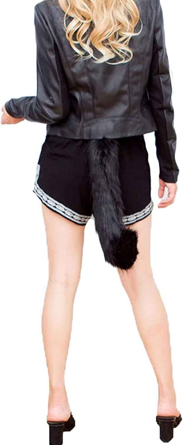 COSYEARS Animal Cat Wolf Fox Dog Faux Fur Tail for Halloween Party Cosplay Costume Accessories Black