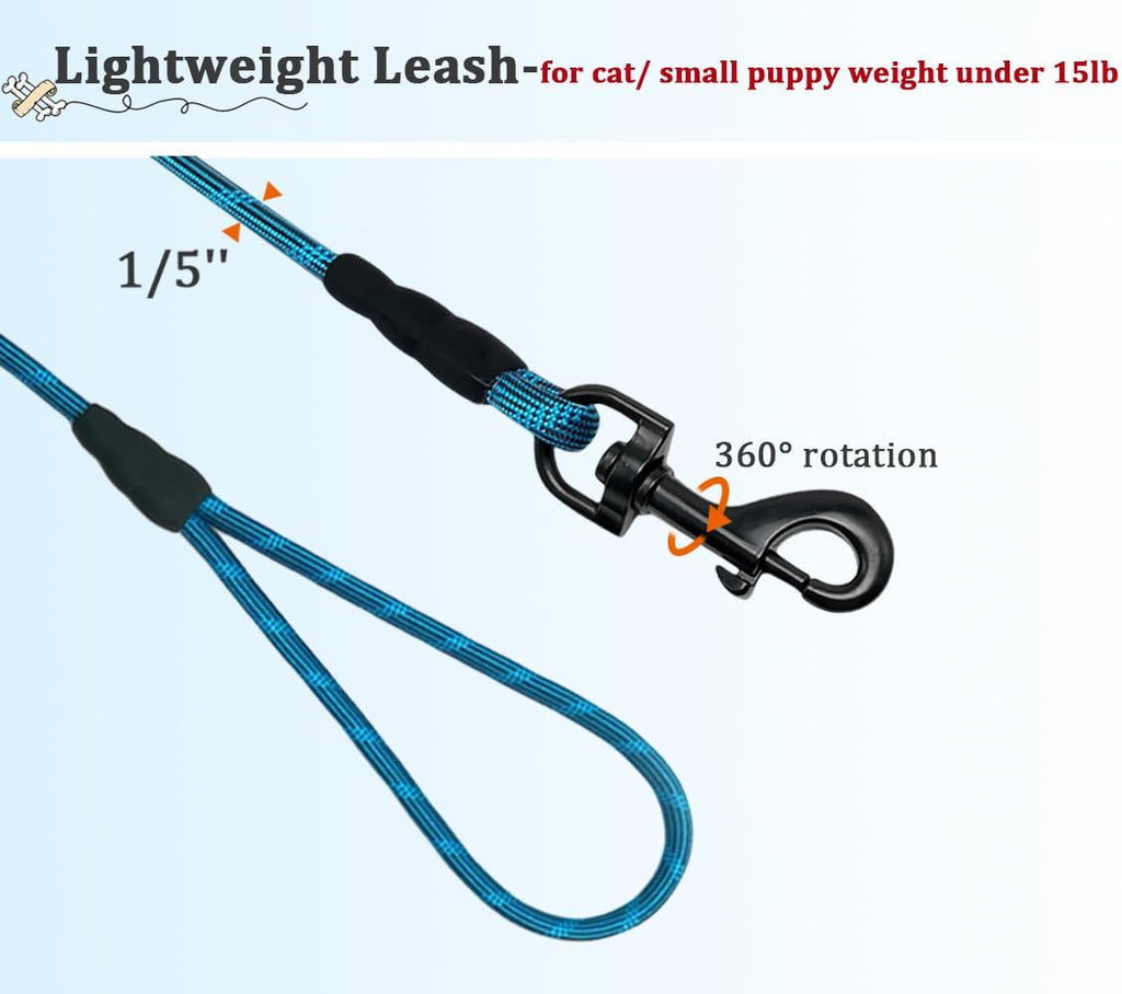 WYuZe Reflective X-Small Dog Leash 6FT Lightweight 1/5" Thin Rope Cat Leash